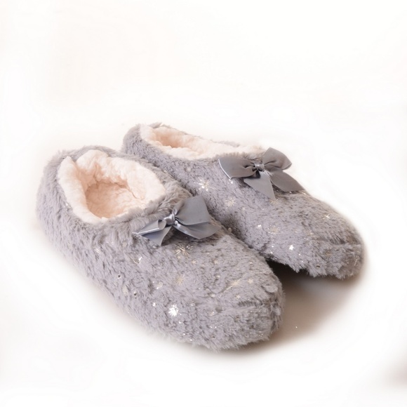 Shoes - Grey Shimmer and Shine Faux Fur Slippers
